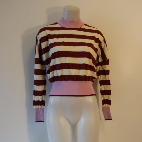 Scotch & Soda Tops - Striped Pink and Maroon Cropped Knit Top
